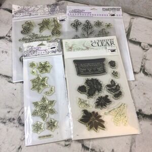 Stampendous Clear Stamps Lot Of 4 Packs Christmas Winter Snowflakes Poinsettias